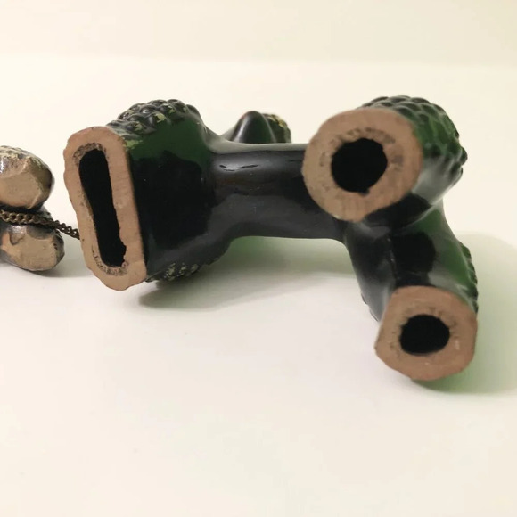 Vintage 60s Redware Poodle Family Set Mom Pups Black White on Chains Japan Flaws - Picture 13 of 16